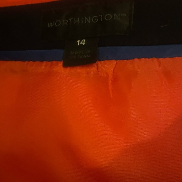 Worthington Size 14 Orange & Navy Color-Block Pencil Double Side Zippers Skirt - Picture 4 of 9